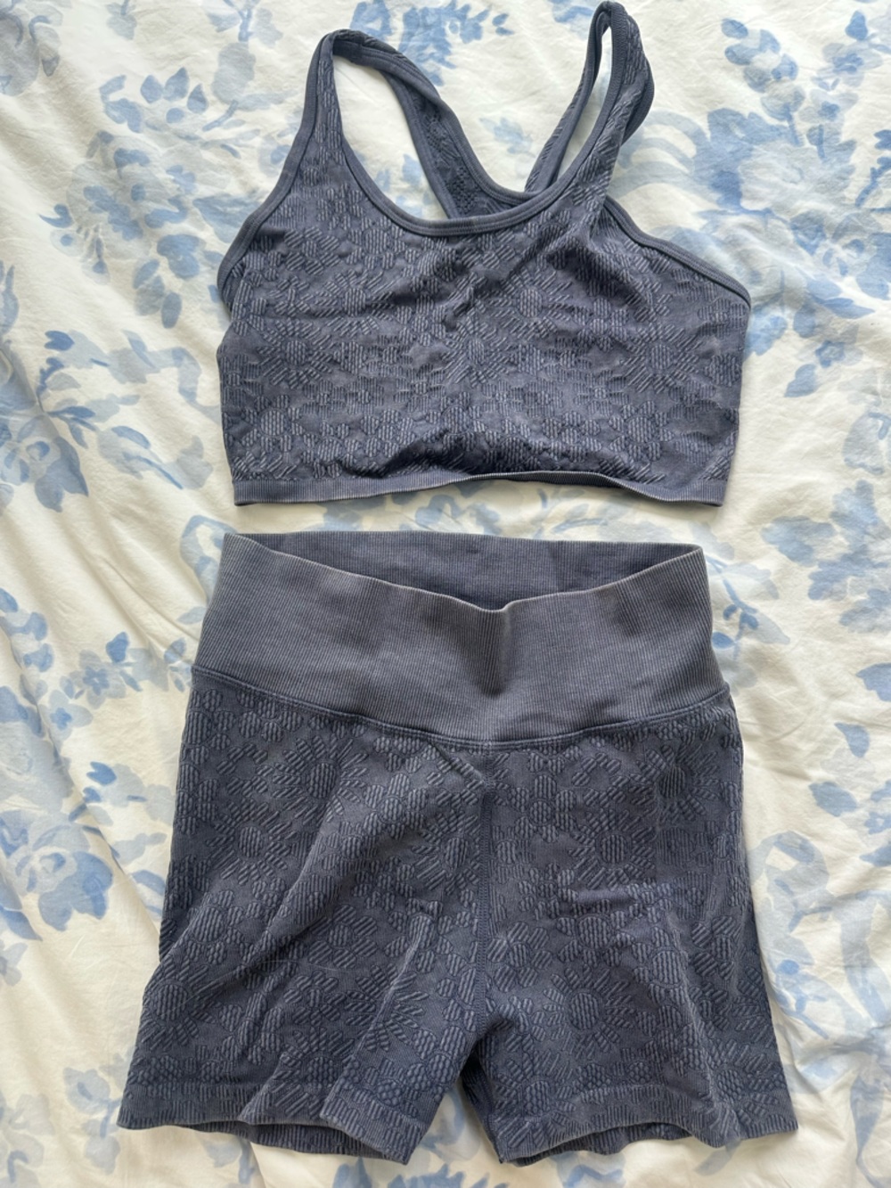 Aerie Offline Textured Navy Activewear Set - High Waist Shorts & Top